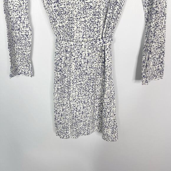 APC Womens XS White Blue Cream Printed Tie Waist Cotton Linen Dress Long Sleeve - Picture 8 of 11